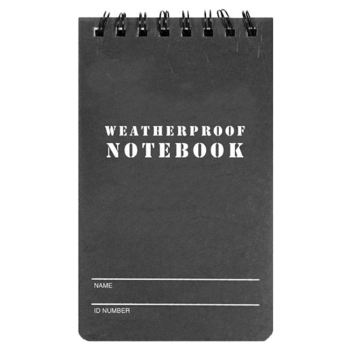 Military Style 3 Inch x 5 Inch Weatherproof Black Notebook