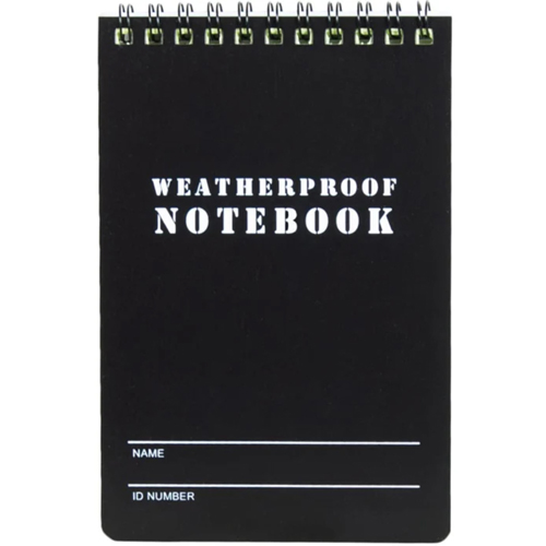 Military Style 4 Inch x 6 Inch Weatherproof Black Notebook