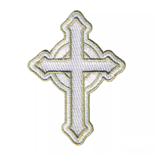 3.5 Inch Celtic Cross Gold On White Patch