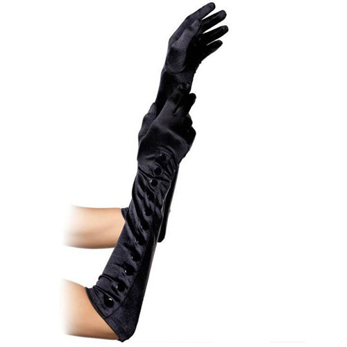 Black Satin Gloves With Snap Button Detail
