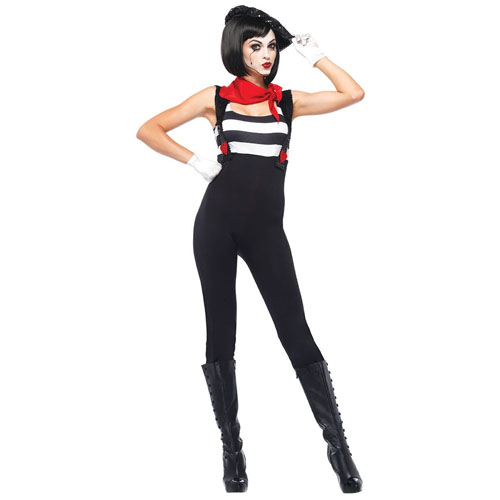 Leg Avenue 3pc.Marvelous Black Mime Catsuit Scarf Beret
