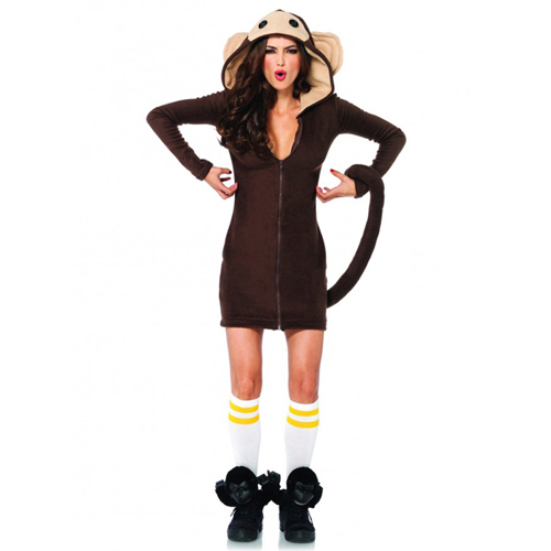 Cozy Monkey Brown Dress with Attached Tail and Funny Face Hood