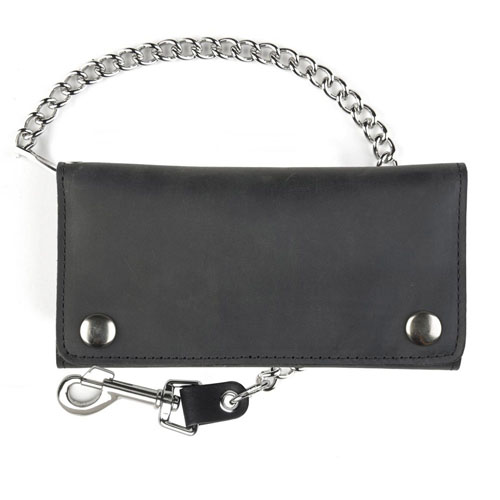 Credit Card Tri-Fold Wallet with Chain - Black