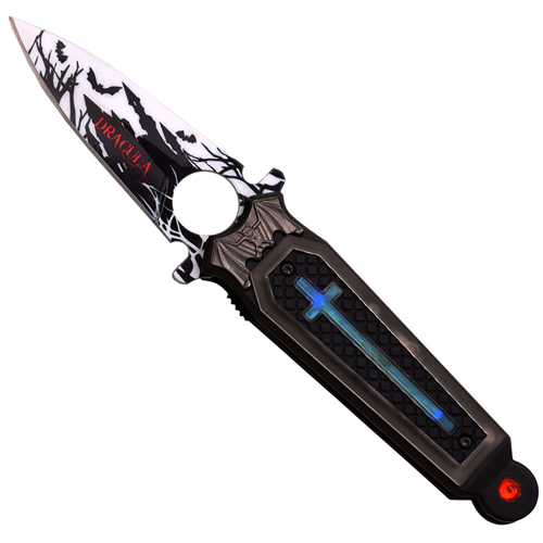 Dark Side 3.25 Inch Folding Blade Knife with Cross Art