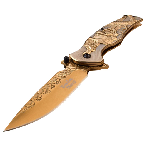 Dark Side Blades Tinite Coated & Etched Handle Folding Knife