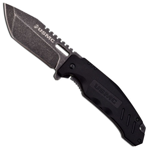US Marines Black G-10 Stonewashed Tanto Folding Knife