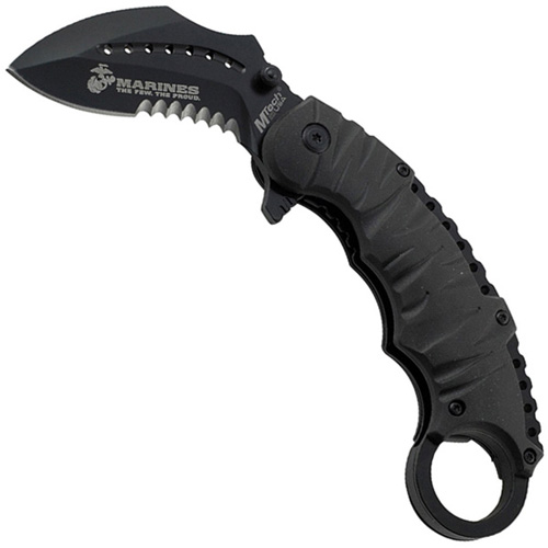 US Marines A1019 Rubber Coated Nylon Fiber Handle Folding Knife