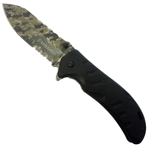 US Marines G10 Handle Half Serrated Folding Blade Knife