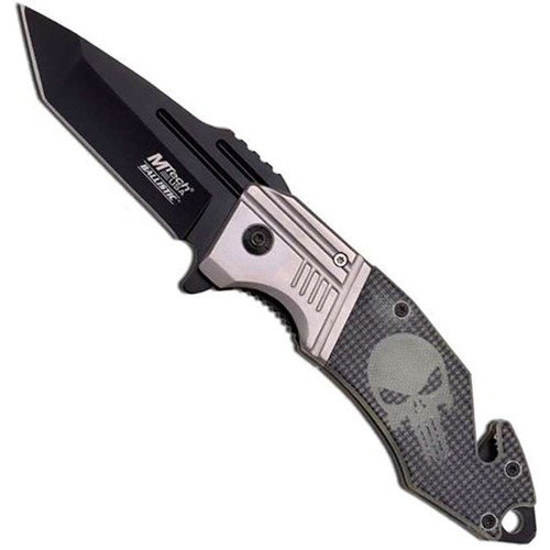 MTech USA Skull Design On Checked G10 Handle 4.75  Folding Knife