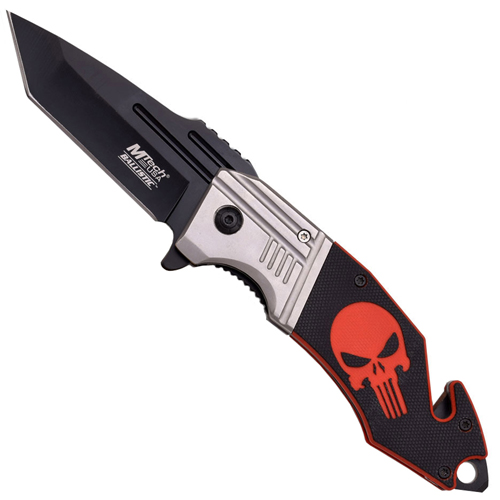 Skull Design Black And Red Folding Knife