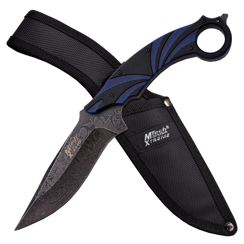 Xtreme Acid Etched Pattern Fixed Knife - Blue