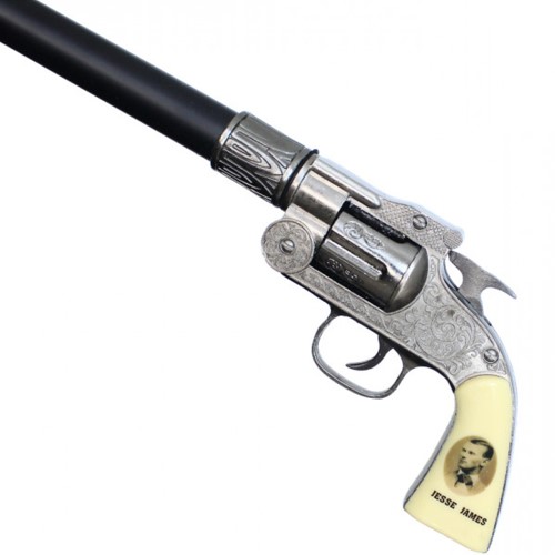 Channel the Wild West with the Neptune Jesse James Sword Cane, boasting a 6-inch revolver handle. Elevate your style with this unique and functional accessory.