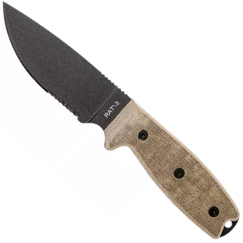 RAT 3 Serrated Green Fixed Blade Knife