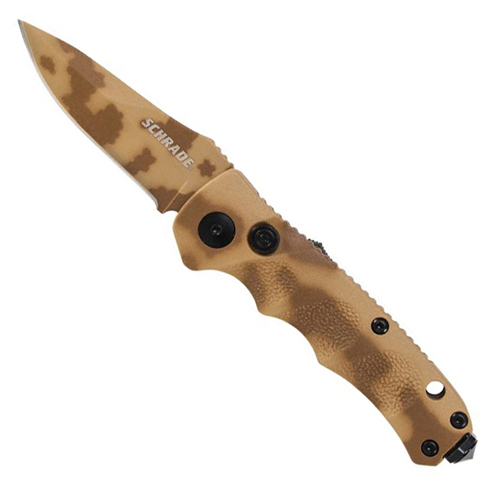 Mini Desert Camo Handle with Push Button Lock Folding Knife