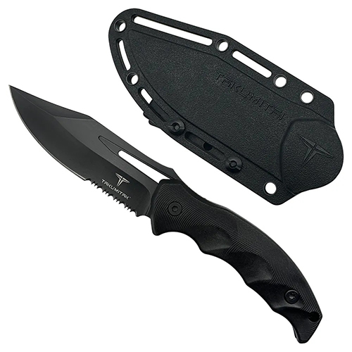Obsidian Half Serrated Black Fixed Knife