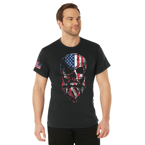 US Flag Bearded Skull T-Shirt