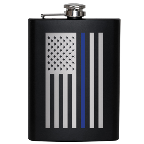 Stainless Steel Thin Blue Line Flag Flask