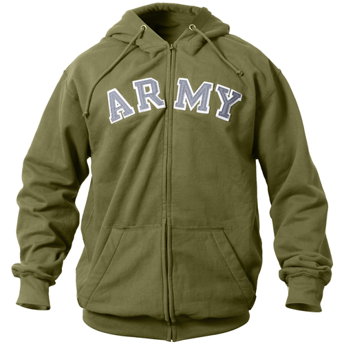 Mens Vintage Army Zipper Hooded Sweatshirt