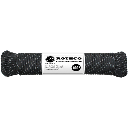 Black W Reflective Tracers Polyester Paracord