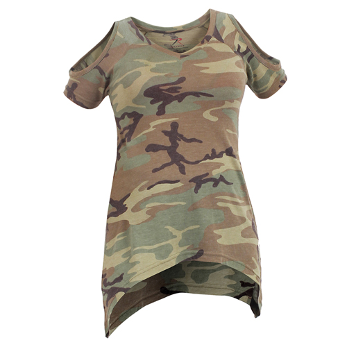 Women Camo Cold Shoulder Top
