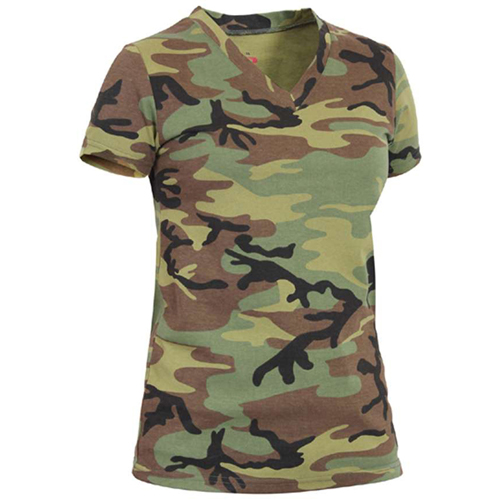 Womens Long Length Camo V-Neck T-Shirt