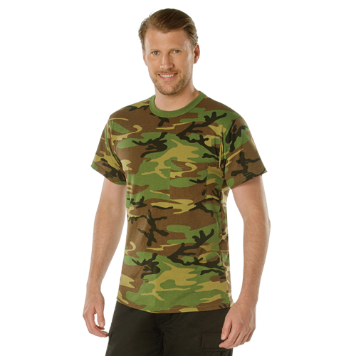 Mens Woodland Camo T-Shirt with Pocket