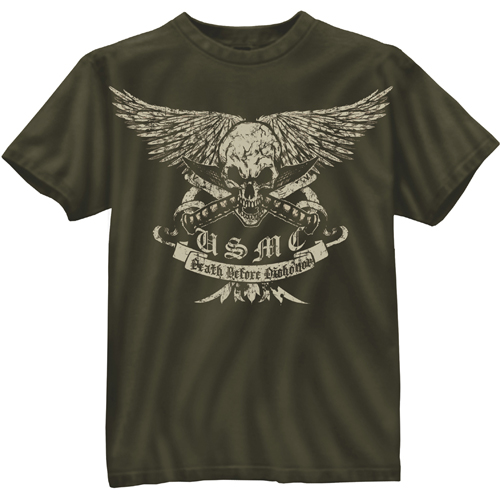 Mens Black Ink Vintage U.S.M.C. Death Before Dishonor T-Shirt