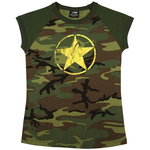 Womens Woodland Camo Foil Star T-Shirt