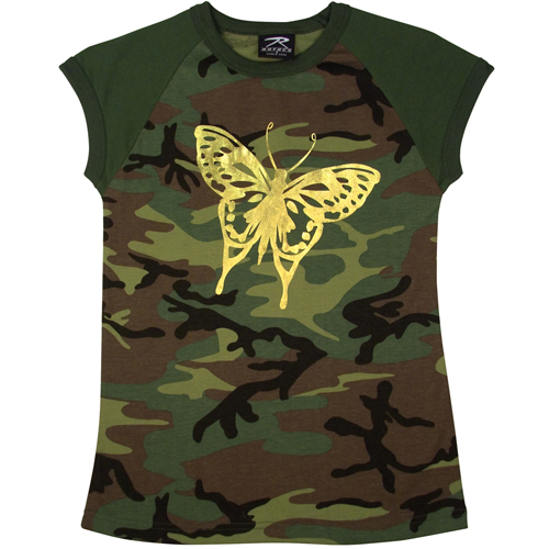 Ultra Force Womens Woodland Camo Tee W Foil Butterfly