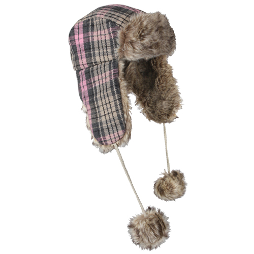 Pink Plaid Fur Flyers Hat