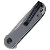 Experience the elegance of the Elementum folding knife, boasting a stylish gray G10 handle and a durable gray stainless steel liner. A perfect blend of form and function."
