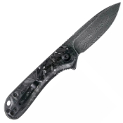 Elementum Damascus Flipper Knife Carbon Fiber Handle