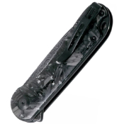 Elementum Damascus Flipper Knife Carbon Fiber Handle