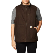 Loose Fit Washed Duck Sherpa-Lined Mock-Neck Vest - Dark Brown