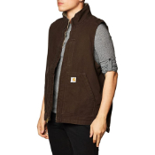 Loose Fit Washed Duck Sherpa-Lined Mock-Neck Vest - Dark Brown