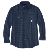 Loose Fit Midweight Chambray Long-Sleeve Plaid Shirt