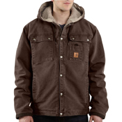 Multi-Pocket Sandstone Sherpa-Lined Hooded Jacket 