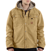 Multi-Pocket Sandstone Sherpa-Lined Hooded Jacket 