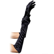 Black Satin Gloves With Snap Button Detail
