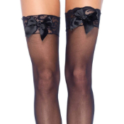 Bunny Sheer Thigh Hi Lace Top W/ Satin Bow 