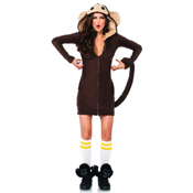 Cozy Monkey Brown Dress with Attached Tail and Funny Face Hood