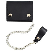 Leather Tri-Fold Wallet with Chain - Black