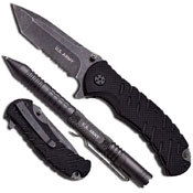 Master Cutlery US Army 4.5 Inch Black Folding Knife And Tactical Pen Finish Gift Box