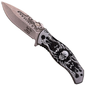 Dark Side Stonewashed Blade Skull Handle Folding Knife