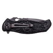Dark Side Stonewashed Blade Skull Handle Folding Knife