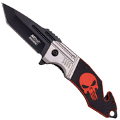Skull Design Black And Red Folding Knife