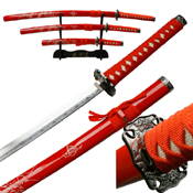 YK-58RD4 Red Cord Wrapped Handle 3 Pcs Sword Set