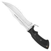 Tactical Black Bowie Perforated Steel Clip Point Blade - Black Abs Handle W/ Guard