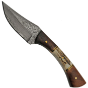 True Damascus Fixed Blade Knife - Stag Antler