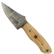 Damascus Fixed Knife w/Wood Handle & Sheath 